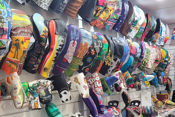 A wall of headcovers on display at the 2026 PGA Show
